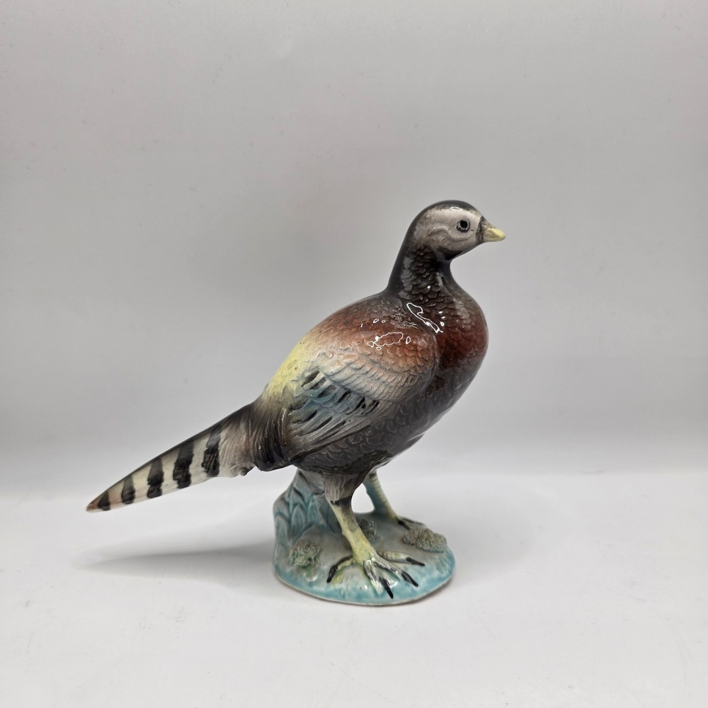 Vintage Ceramic Pheasant Figurine Brown Blue Wildlife Game Bird Cabin Decor Art